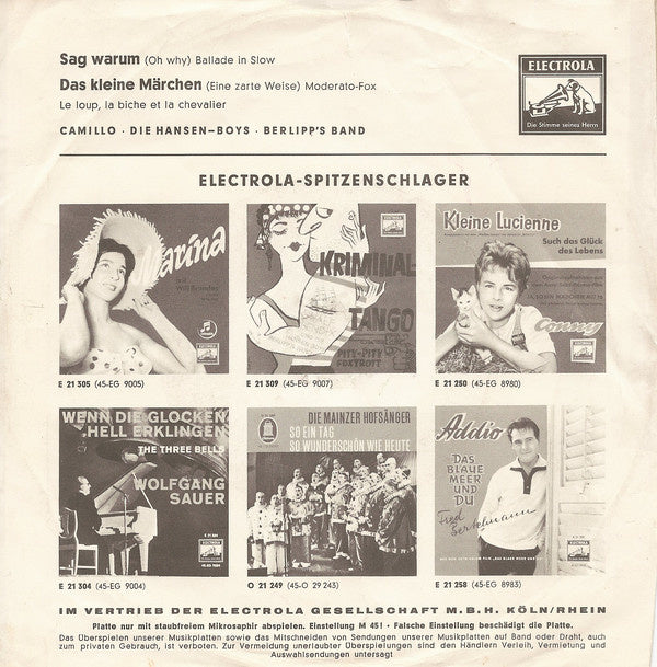 Camillo - Sag Warum 33046 Vinyl Singles Vinyl Zeer Goed / Hoesje Goed "VINYLSINGLES.NL"
