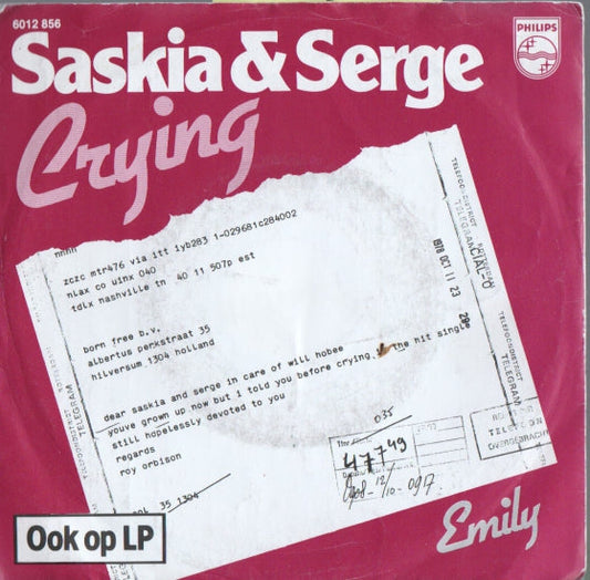 Saskia & Serge - Crying 10957 Vinyl Singles Vinyl Goed / Hoes Goed