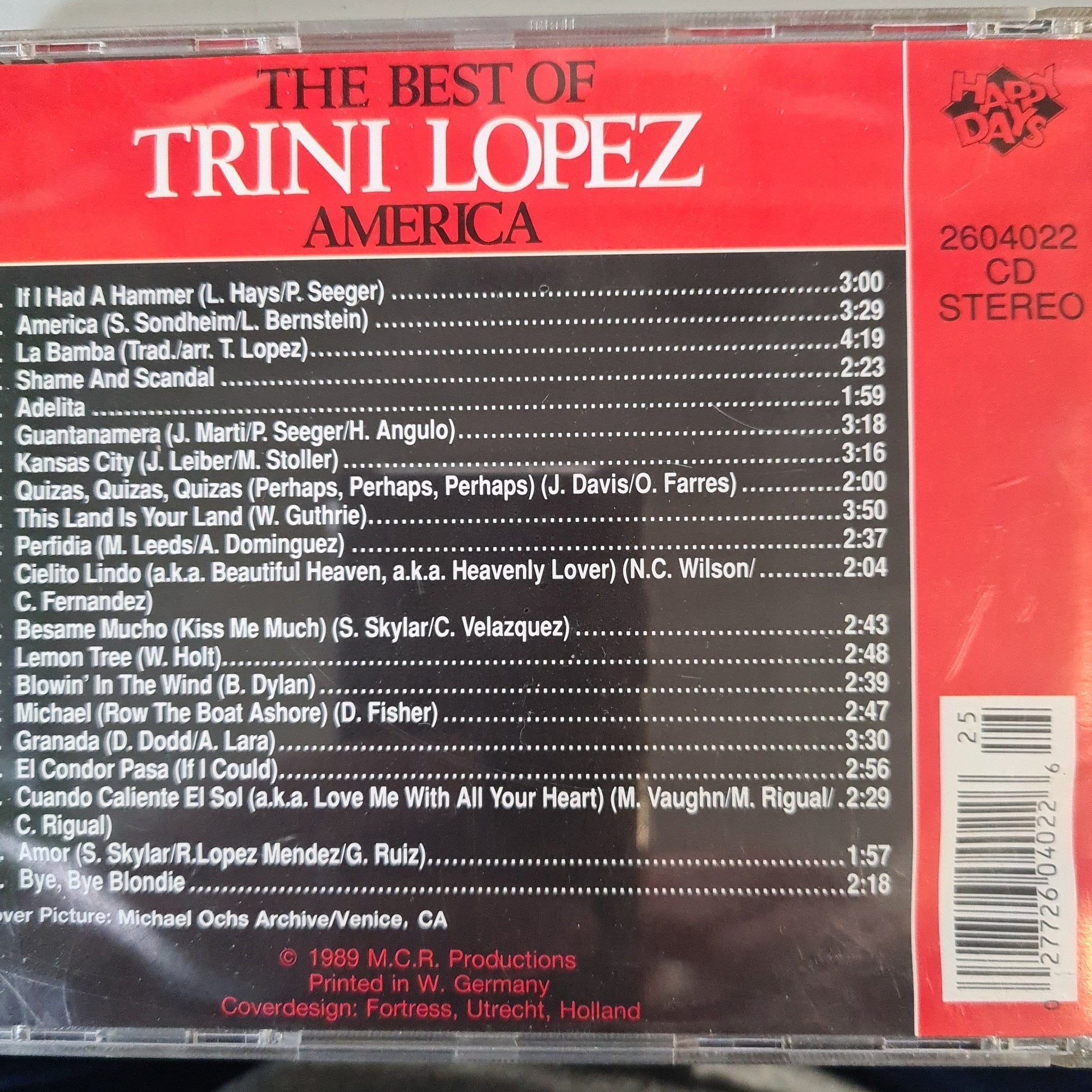 Trini Lopez - The Best Of Trini Lopez America (CD) Compact Disc Vinyl Goed / Hoes Goed