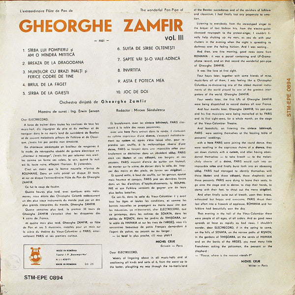 Gheorghe Zamfir - The Wonderful Pan-Pipe Of Gheorghe Zamfir Vol. III (LP) 40475 Vinyl LP Vinyl Goed / Hoes Goed