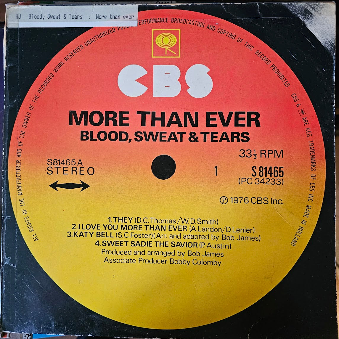 Blood, Sweat And Tears - More Than Ever (LP) (B-Keus) Vinyl LP Media VG+ / Sleeve Zie Foto "VINYLSINGLES.NL"