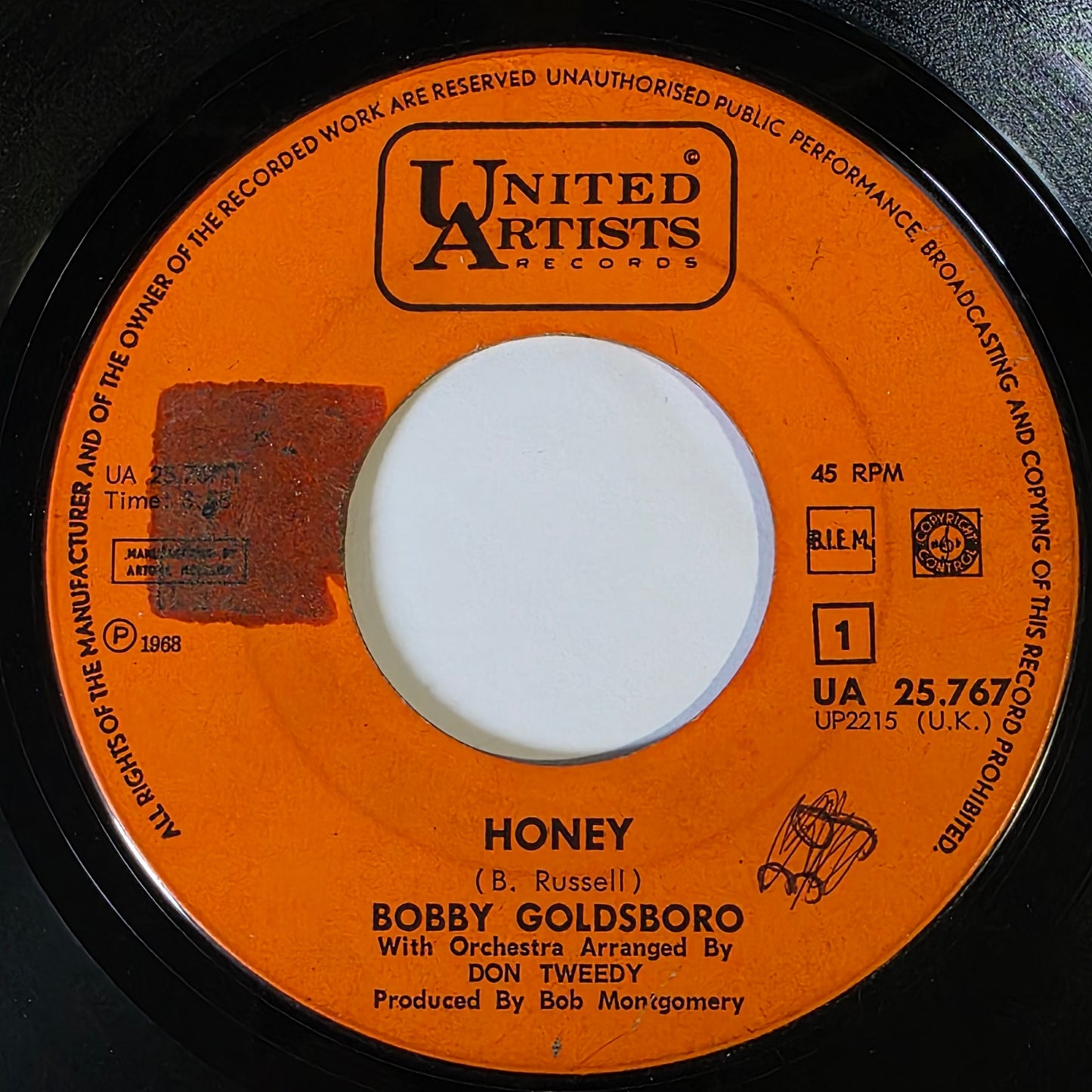 Bobby Goldsboro - Honey Vinyl Singles Vinyl Zeer Goed / Hoesje Generic "VINYLSINGLES.NL"
