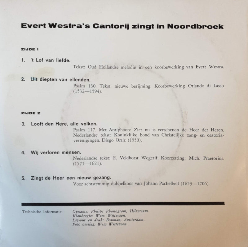 Evert Westra's Cantorij - Zingt in Noordbroek Vinyl Singles Vinyl Zeer Goed / Hoesje Goed "VINYLSINGLES.NL"