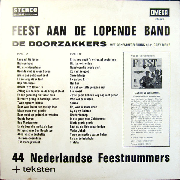 Doorzakkers - Feest Aan De Lopende Band (LP) 40550 Vinyl LP Vinyl Goed / Hoes Goed