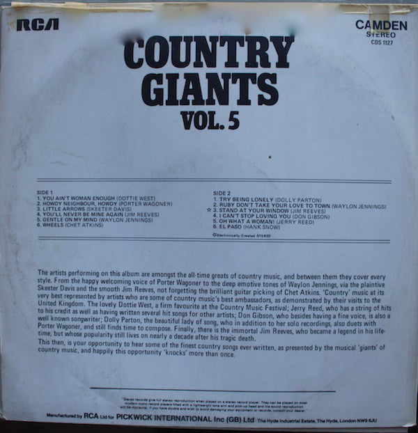 Various - Country Giants Vol. 5 (LP) 40515 Vinyl LP Vinyl Goed / Hoes Goed