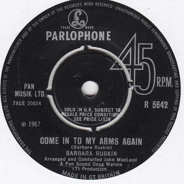 Barbara Ruskin - Just A Little While Longer Vinyl Singles Vinyl Zeer Goed / Hoesje Goed "VINYLSINGLES.NL"