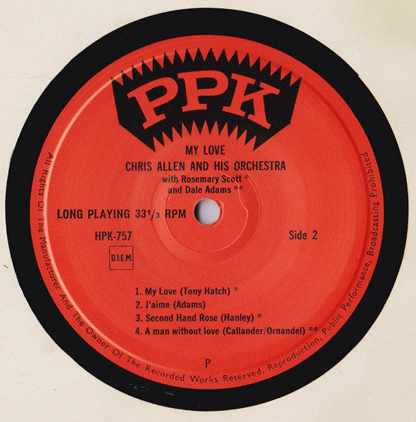 Chris Allen And His Music With Dale Adams And Rosemary Scott - My Love Vinyl Singles Vinyl Zeer Goed / Hoesje Goed "VINYLSINGLES.NL"