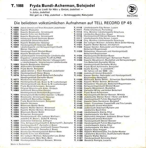 Fryda Bundi-Achermann - A Jutz, Es Liedli Für Härz U Gmüet 32759