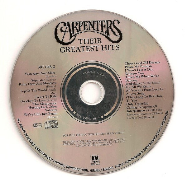 Carpenters - Their Greatest Hits (CD) Compact Disc Vinyl Goed / Hoes Goed