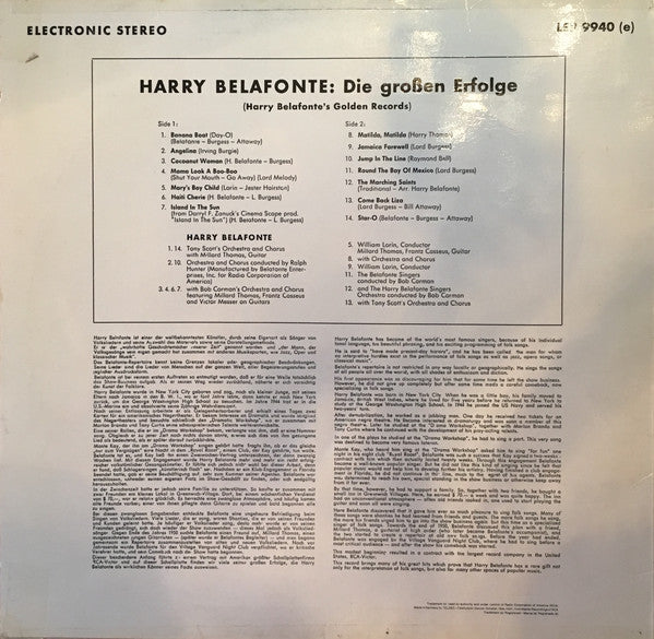 Harry Belafonte - Die Großen Erfolge - Golden Records (LP) 48015 Vinyl LP Vinyl Goed / Hoes Goed