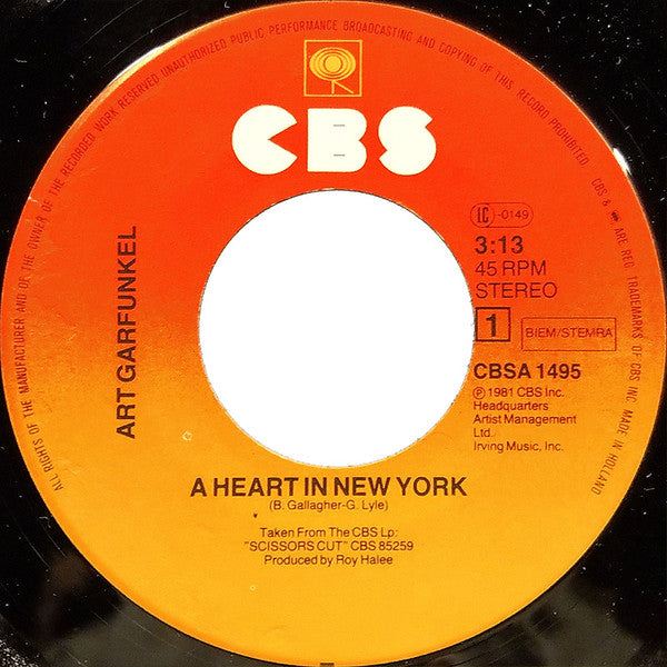 Art Garfunkel - A Heart In New York 31261 Vinyl Singles Vinyl Goed / Hoes Goed