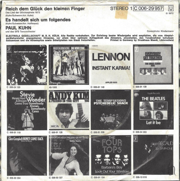 Paul Kuhn Und Das SFB Tanzorchester - Reich dem Glück den kleinen Finger 15314 Vinyl Singles Vinyl Goed / Hoes Goed