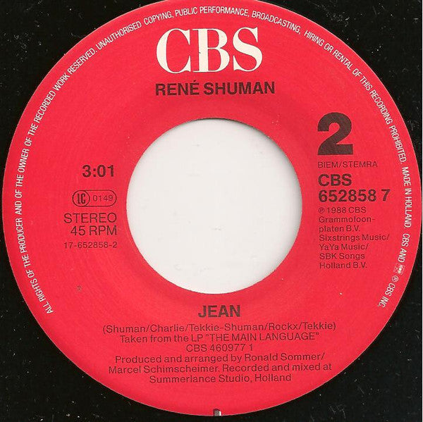 René Shuman - Cause You're Not Here 18518 Vinyl Singles Vinyl Goed / Hoes Goed
