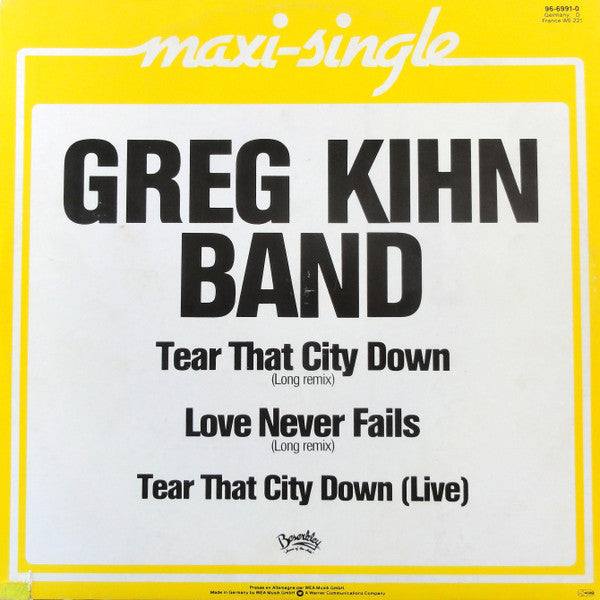 Greg Kihn Band - Tear That City Down (Maxi-Single) Maxi-Singles Vinyl Zeer Goed / Hoesje Goed "VINYLSINGLES.NL"