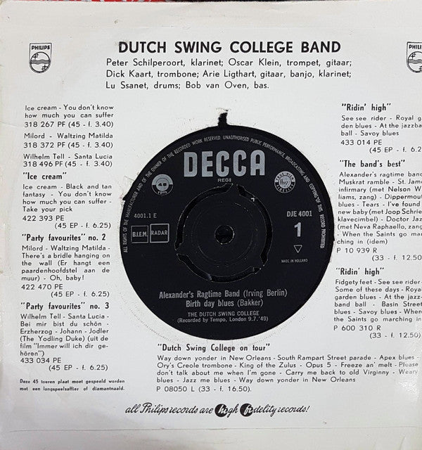 Dutch Swing College Band - The Dutch Swing College Band vol.* Vinyl Singles EP Vinyl Zeer Goed / Hoesje Goed "VINYLSINGLES.NL"
