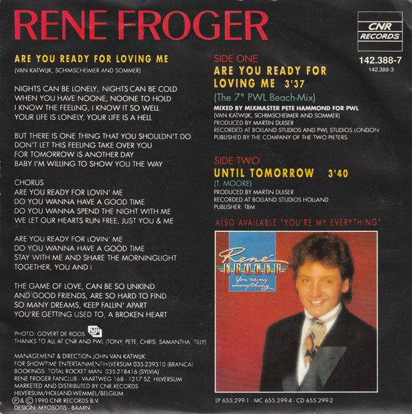 René Froger - Are You Ready For Loving Me (The 7" PWL Beach-Mix) Vinyl Singles Vinyl Goed / Hoes Goed