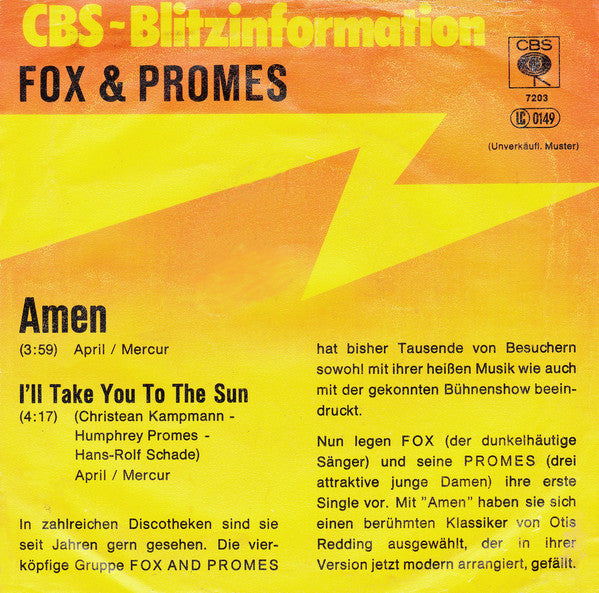 Fox & Promes - Amen Vinyl Singles Vinyl Zeer Goed / Hoesje Goed "VINYLSINGLES.NL"