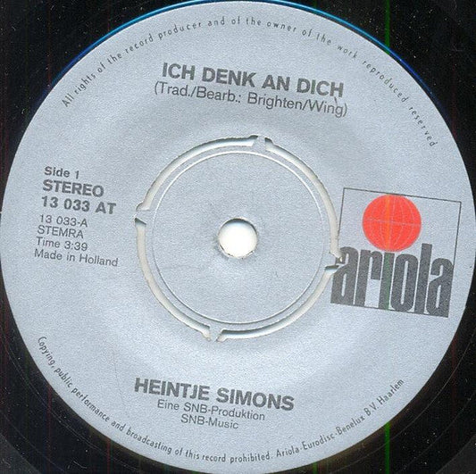 Heintje Simons - Ein Hoch Auf De Liene 02094 Vinyl Singles Vinyl Goed / Hoes Generic