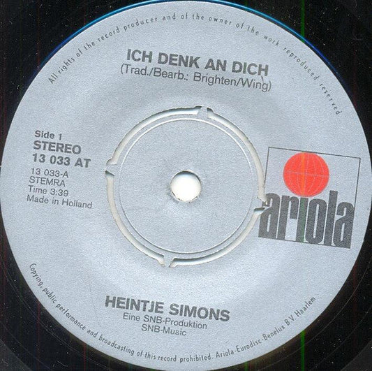 Heintje Simons - Ein hoch auf de liene 02094 Vinyl Singles /   