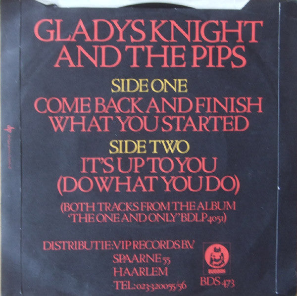 Gladys Knight & The Pips - Come Back And Finish What You Started Vinyl Singles Vinyl Zeer Goed / Hoesje Goed "VINYLSINGLES.NL"