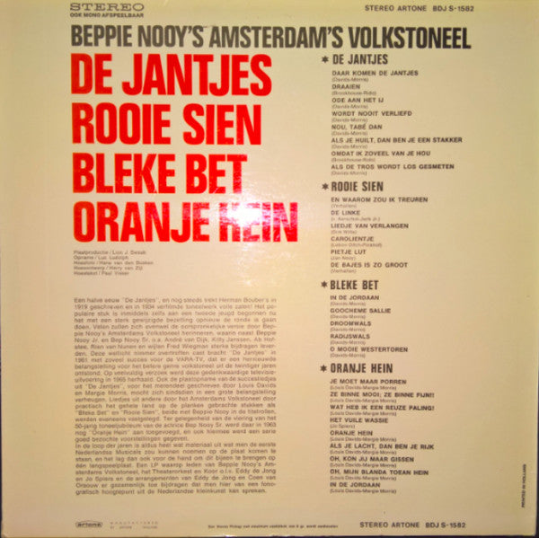 Beppie Nooy's Amsterdams Volkstoneel - De Jantjes / Rooie Sien / Bleke Bet / Oranje Hein (LP) 41338 Vinyl LP Vinyl Goed / Hoes Goed