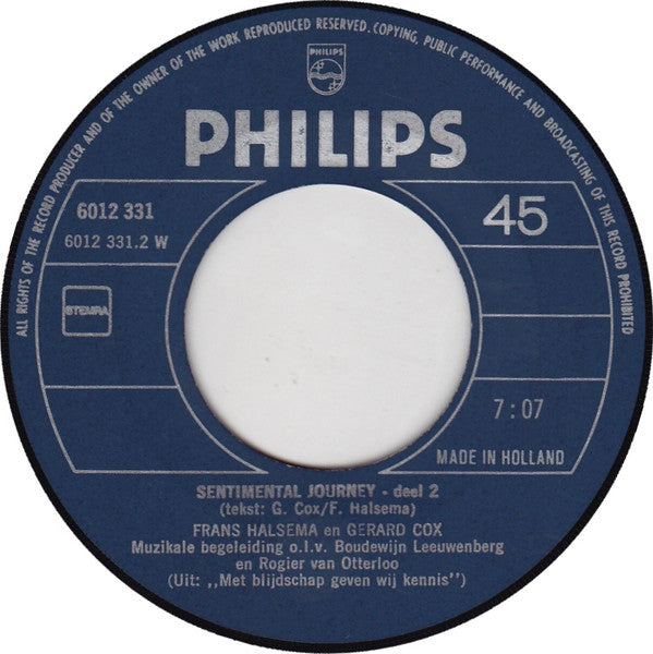 Frans Halsema & Gerard Cox - Sentimental Journey (Deel 1 + Deel 2) 23317 Vinyl Singles Vinyl Goed / Hoes Generic