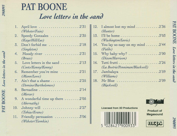 Pat Boone - Love Letters In The Sand (CD) 70352 Compact Disc Vinyl Goed / Hoes Goed