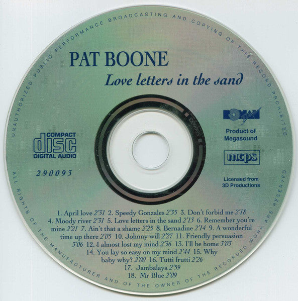 Pat Boone - Love Letters In The Sand (CD) 70352 Compact Disc Vinyl Goed / Hoes Goed