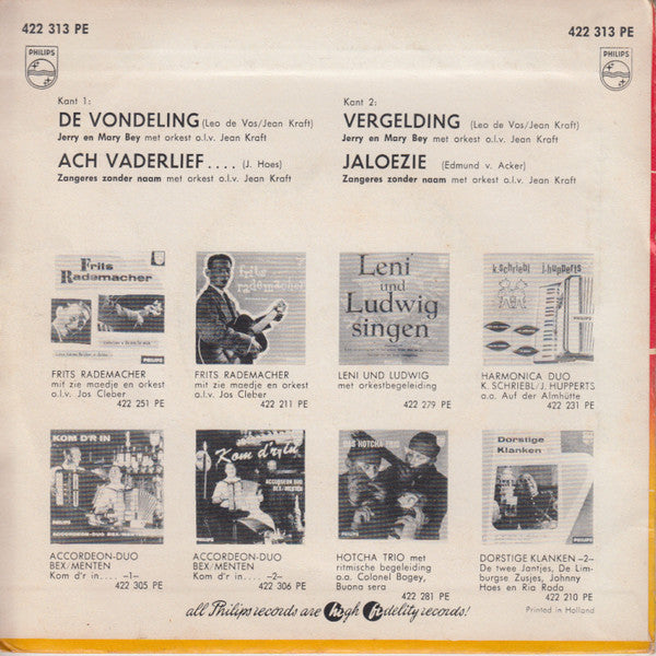 Jerry En Mary Bey / Zangeres Zonder Naam - De Vondeling / Ach Vaderlief 41316 Vinyl Singles EP Vinyl Goed / Hoes Goed