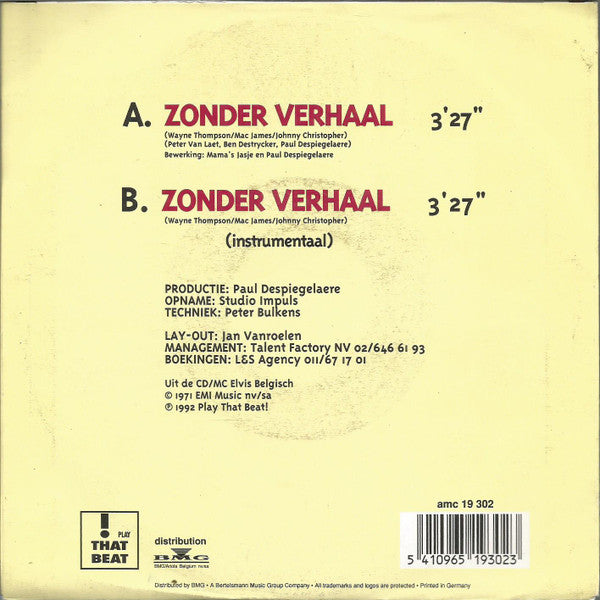 Mama's Jasje - Zonder Verhaal 30433 (B) Vinyl Singles Vinyl Goed / Hoes Redelijk