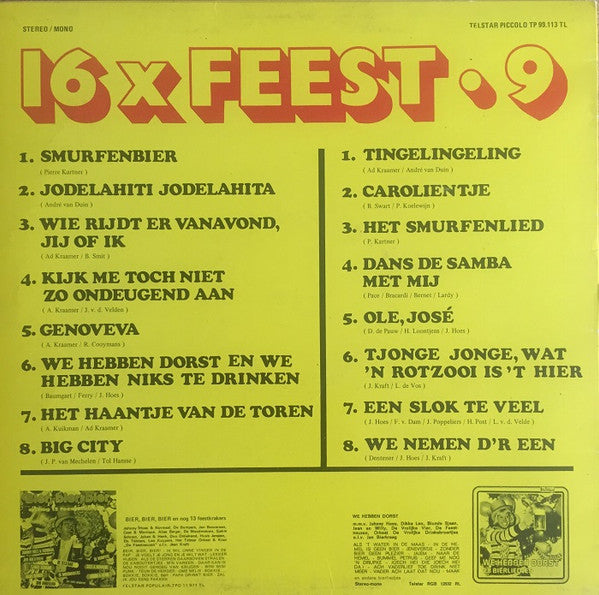 Various - 16 x Feest 9 (LP) 51401 Vinyl LP Vinyl Goed / Hoes Goed