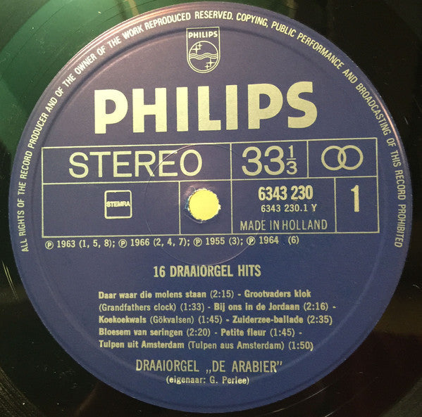Draaiorgel De Arabier - 16 Draaiorgel Hits (LP) Vinyl LP Vinyl Goed / Hoes Goed