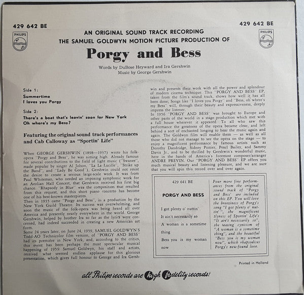 George Gershwin - Porgy And Bess Vinyl Singles EP Vinyl Zeer Goed / Hoesje Goed "VINYLSINGLES.NL"