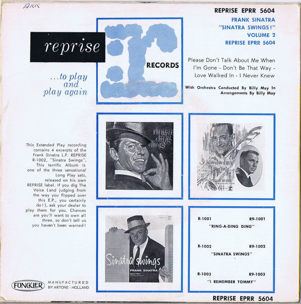 Frank Sinatra - Sinatra Swings Volume * Vinyl Singles EP Vinyl Zeer Goed / Hoesje Goed "VINYLSINGLES.NL"