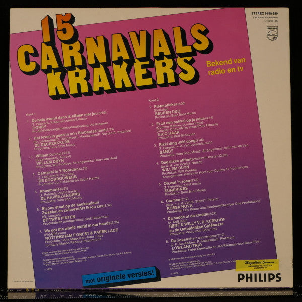 Various - 15 Carnavals Krakers (LP) 50035 Vinyl LP Vinyl Goed / Hoes Goed
