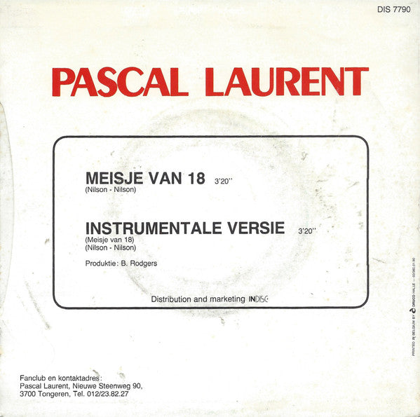 Pascal Laurent - Meisje Van 18 36440 Vinyl Singles Vinyl Goed / Hoes Goed