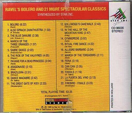 Star Inc. - Ravel's Bolero And 21 More Spectacular Classics, Synthesized By Star Inc. (CD) Compact Disc Vinyl Goed / Hoes Goed