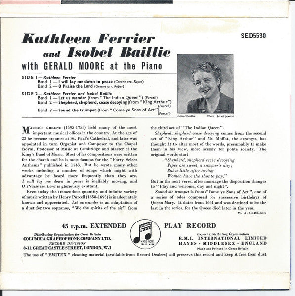 Kathleen Ferrier And Isobel Baillie With Gerald Moore - I Will Lay Me Down In Peace 18801 Vinyl Singles EP Vinyl Goed / Hoes Goed