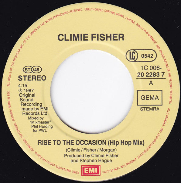 Climie Fisher - Rise To The Occasion 12952 Vinyl Singles Vinyl Goed / Hoes Goed