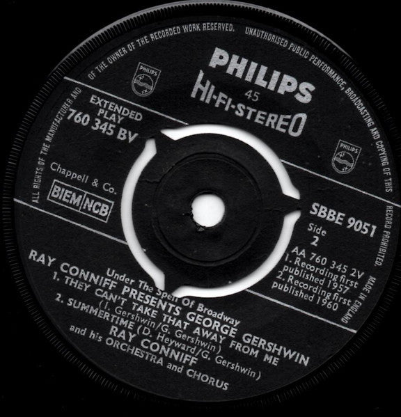 Ray Conniff And His Orchestra & Chorus - Under The Spell Of Broadway 30860 Vinyl Singles EP Vinyl Goed / Hoes Goed