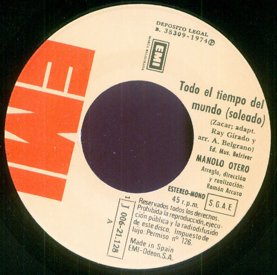 Manolo Otero - Todo El Tiempo Del Mundo 18226 Vinyl Singles Vinyl Goed / Hoes Goed