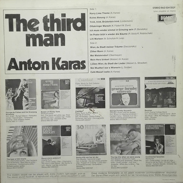 Anton Karas - The Third Man (LP) Vinyl LP Vinyl Zeer Goed / Hoesje Goed "VINYLSINGLES.NL"