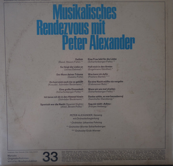 Peter Alexander - Musikalisches Rendezvous mit Peter Alexander (LP) 45399 Vinyl LP Vinyl Goed / Hoes Goed