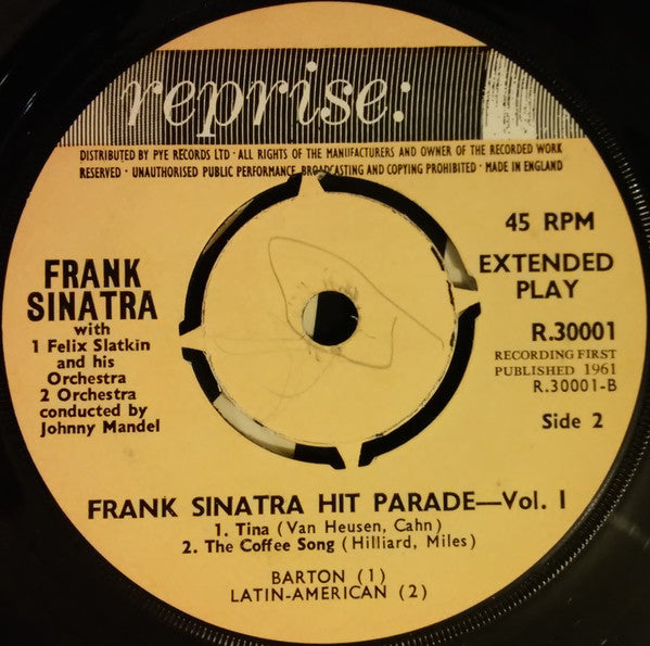 Frank Sinatra - Hit Parade Vol.1 Vinyl Singles EP Vinyl Zeer Goed / Hoesje Goed "VINYLSINGLES.NL"