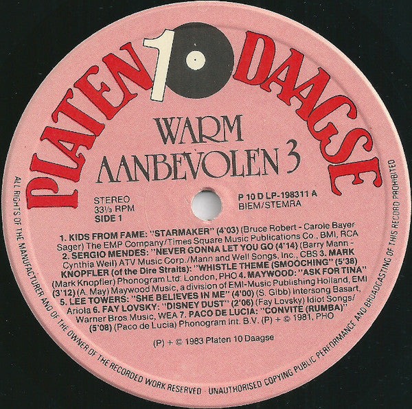 Various - Warm Aanbevolen 1983 (LP) Vinyl LP Vinyl Goed / Hoes Goed