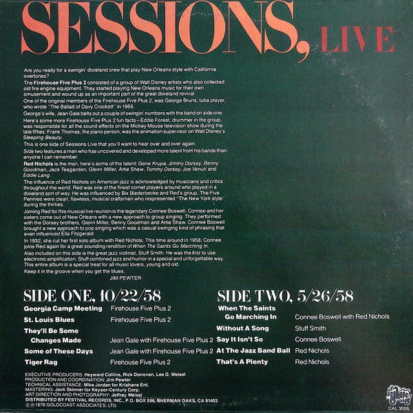 Red Nichols Firehouse Five Plus 2 - Sessions Live (LP) 46130 Vinyl LP Vinyl Goed / Hoes Goed