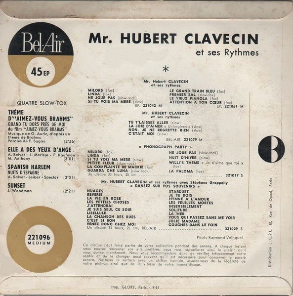 Mr. Hubert Clavecin Et Ses Rythmes - Aimez-vous Brahms 29233 Vinyl Singles EP Vinyl Goed / Hoes Goed