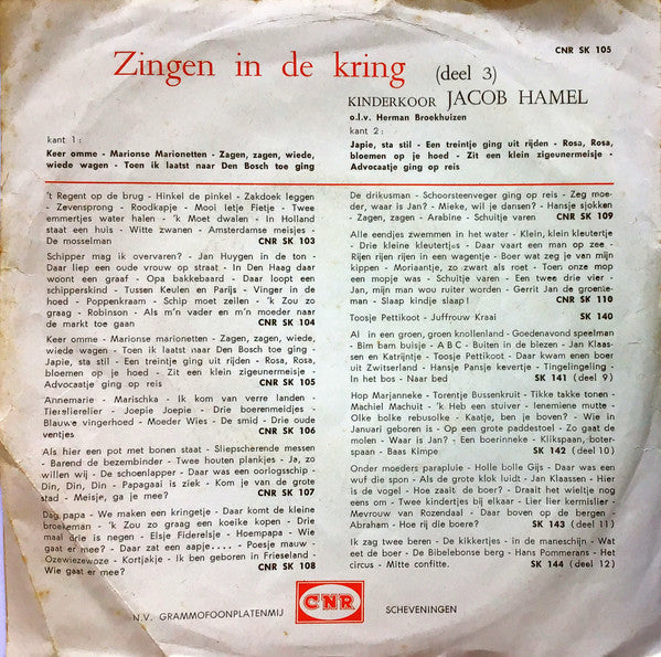 Kinderkoor Jacob Hamel - Zingen In De Kring - Deel 3 34790 Vinyl Singles Vinyl Goed / Hoes Goed