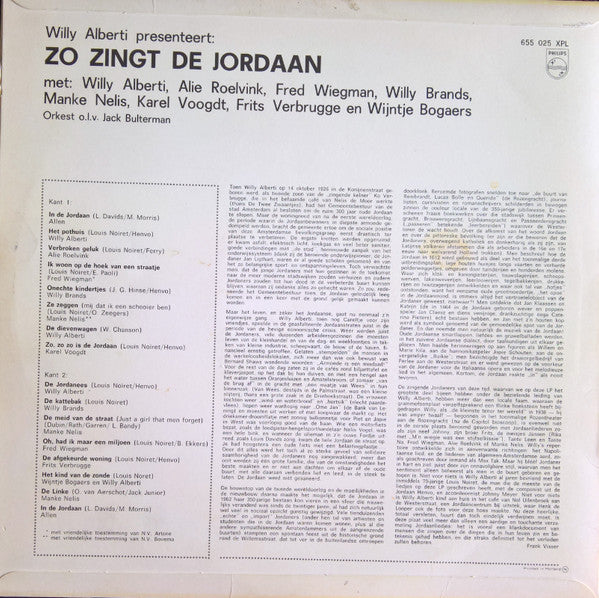 Various - Willy Alberti Presenteert: Zo Zingt De Jordaan (LP) 51306 Vinyl LP Vinyl Goed / Hoes Goed