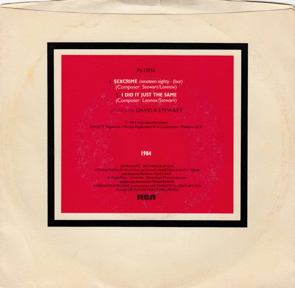 Eurythmics - Sexcrime (Nineteen Eighty Four) (B-Keus) Vinyl Singles Vinyl (G) <br> Hoes (F) "VINYLSINGLES.NL"